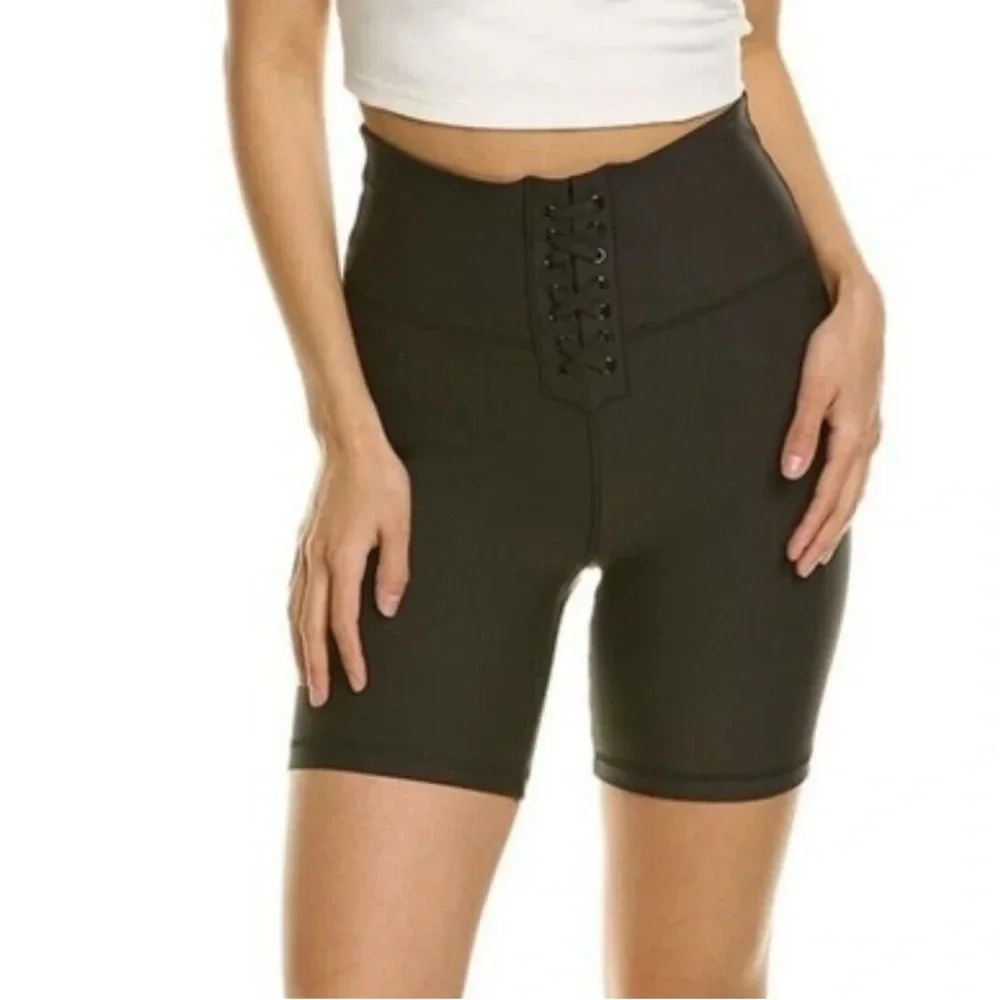 WeWoreWhat Lace Up Biker Short Size XL Solid Black Athleisure